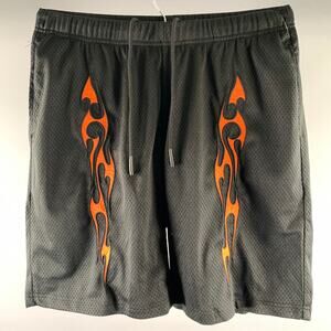 PLEASURES Size M Black Orange Flames Polyester Athletic Shorts